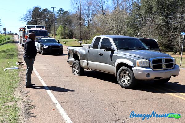 Log Truck and Pickup Collide