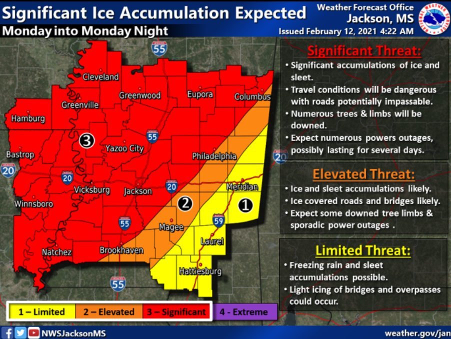 Ice accumulation expected Monday