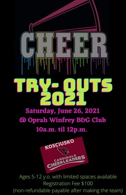 Kosciusko Cardinals cheer tryouts set for Saturday