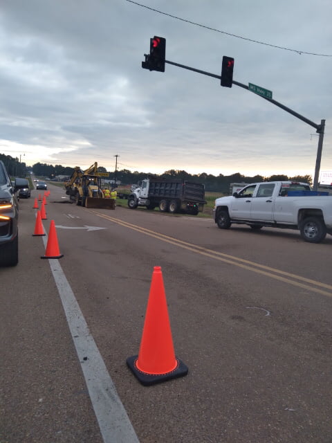 Photo: roadwork causing delays at busy intersection