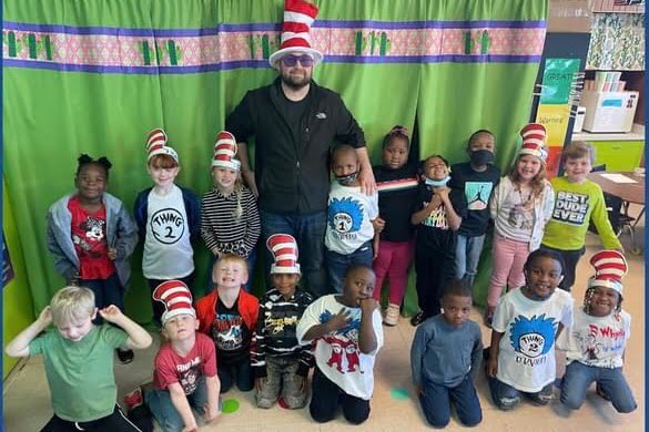 Photo: Breck Riley reads to students to kick off Dr. Seuss Week