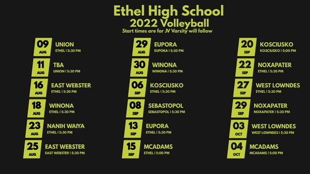 Ethel releases volleyball schedule