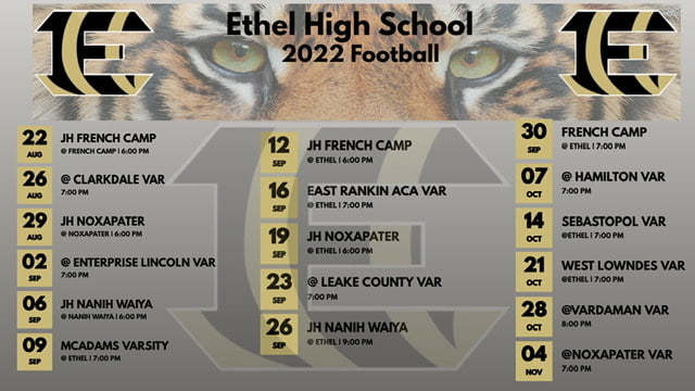 Ethel releases 2022 football schedule