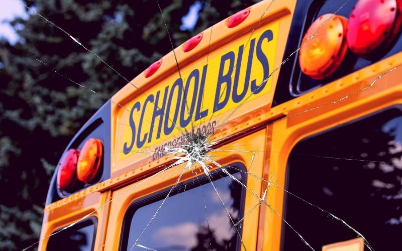 School Bus & Flatbed Truck Collide