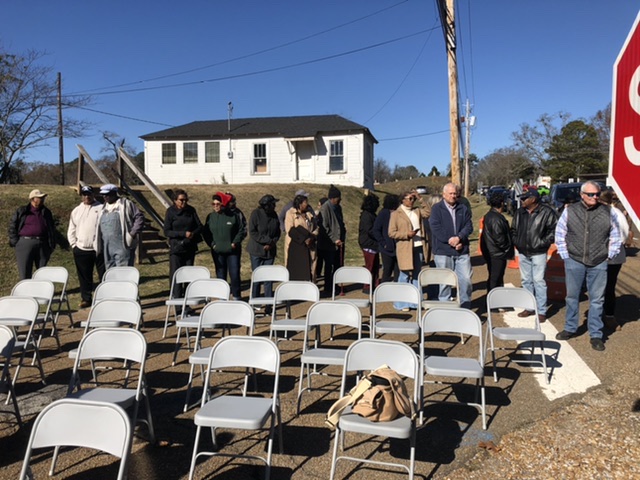 Crowd gathering before the James Meredith marker reveal