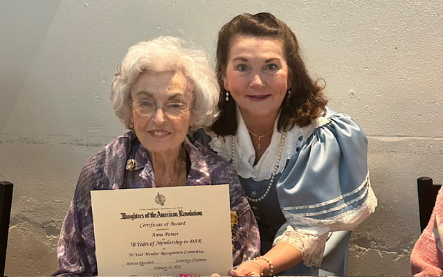 Photo: Porter honored for 50 years with Daughters of American Revolution