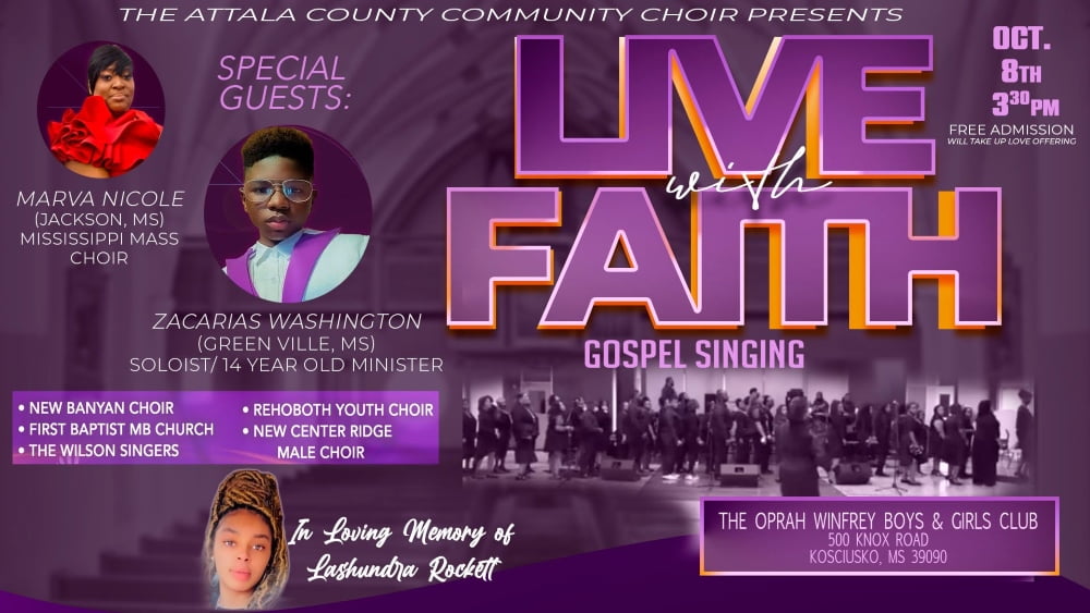 Live with Faith gospel singing coming soon to Kosciusko