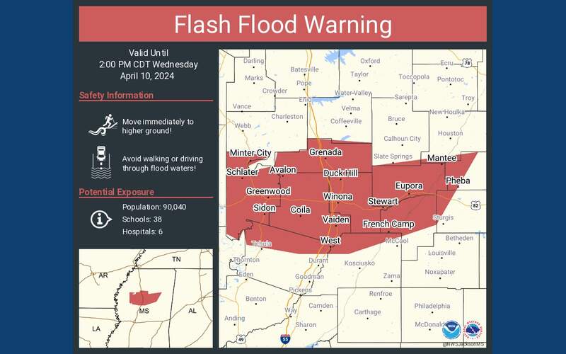 Flash Flood warning issued for Attala, Holmes, and surrounding counties