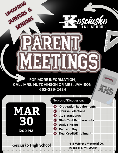 Happening today: Kosciusko High School to Host Incoming Junior/Senior Parent Meeting