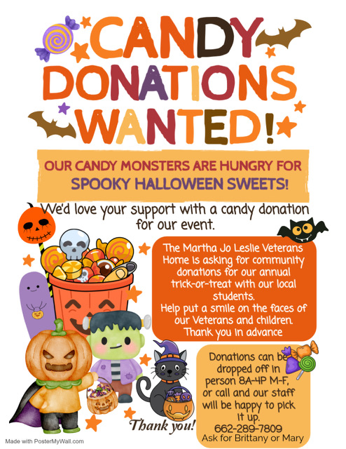 Martha Jo Leslie State Veterans Home Seeking Candy Donations for Annual Trick-or-Treat Event