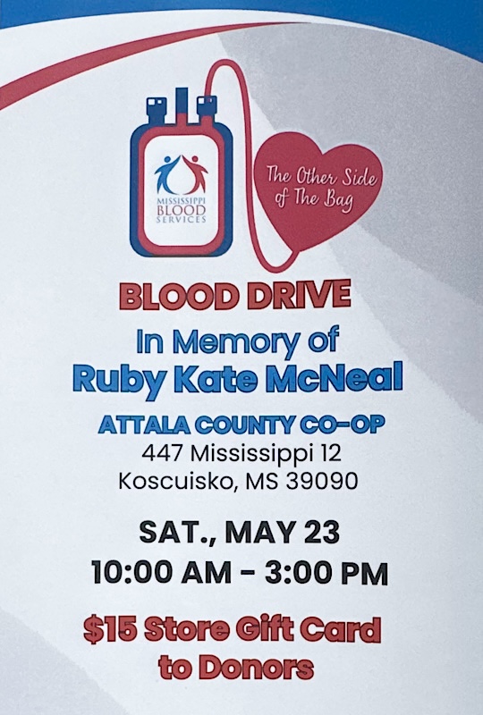 Blood Drive to be Held at Attala County Co-op