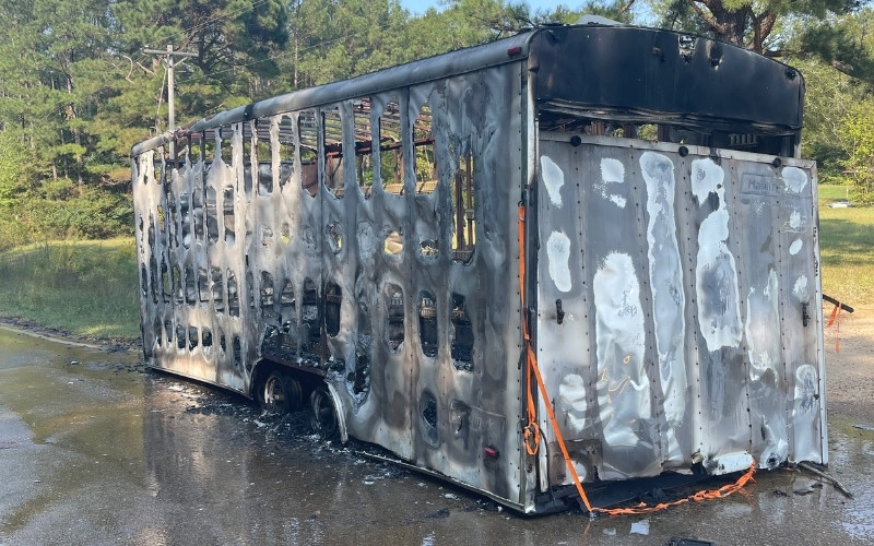 Vehicle Fire Destroys Trailer on 35 North in Attala