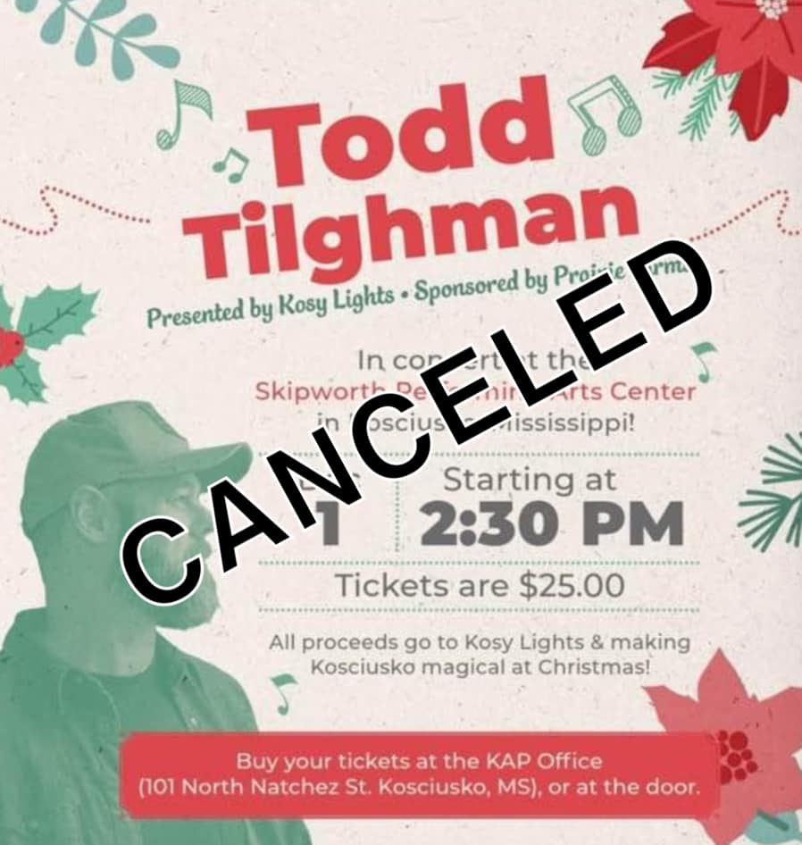 Update: Todd Tilghman concert cancelled