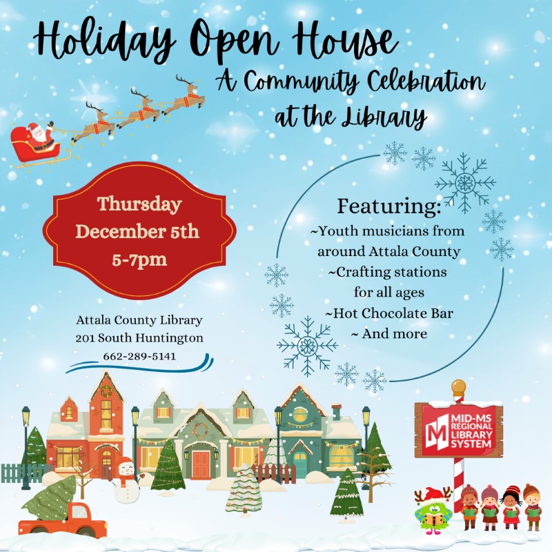 Attala County Library to Host Holiday Open House on December 5