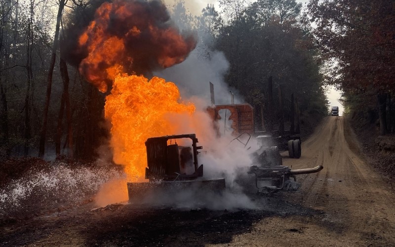Fire Destroys Log Truck Thursday in Attala