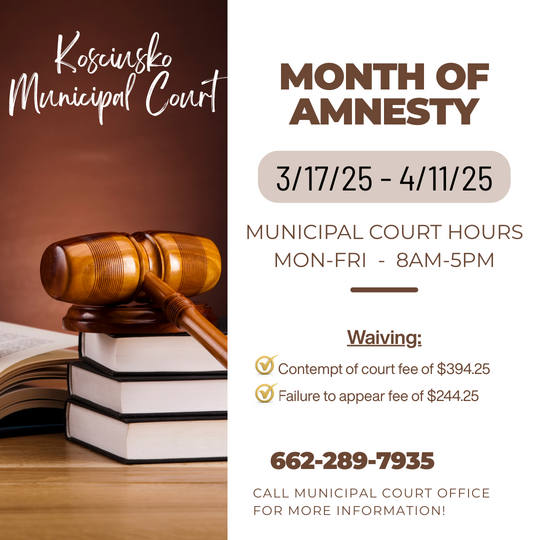 Audio: City of Kosciusko announces Municipal Court Amnesty Days