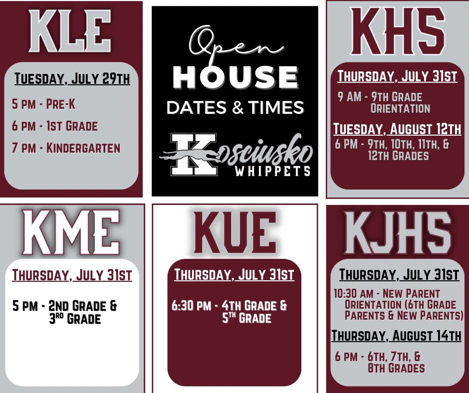Kosciusko School District open house dates