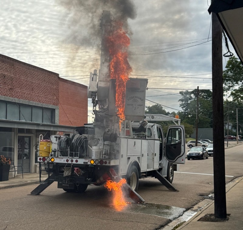 Bucket Truck Fire on E Jefferson St. in Kosy this Morning