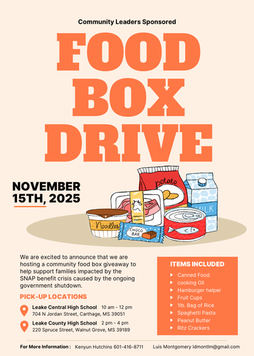 Food drives planned in Leake and Neshoba Counties for November 15