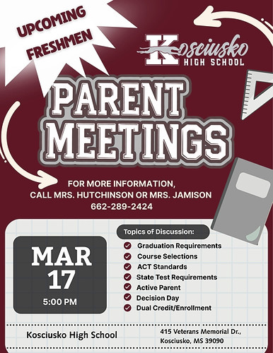 Kosciusko High School to host upcoming freshman parent meeting