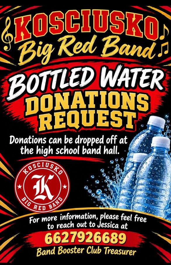 Kosciusko Big Red Band accepting bottled water donations
