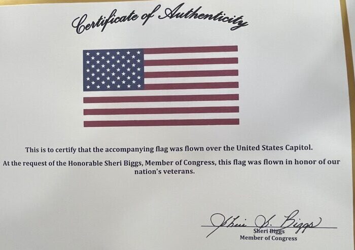 Flag certificate of authenticity