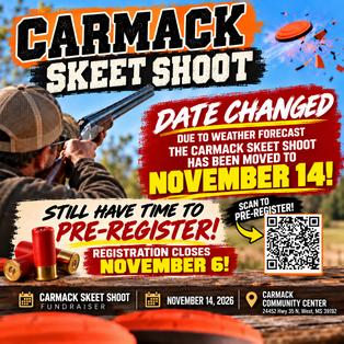 Update: Carmack Community Skeet Shoot Competition rescheduled due to weather